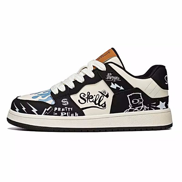 画像1: Unisex simpson bart simpson leather lace up  leather sneakers shoes  ユニセックス男女兼用バートシンプソンプリントレザーレースアップ  スニーカー  (1)