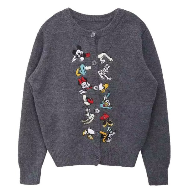 画像1: Mickey Mouse Mickey & Donald Luck Embroidery round neck cardigan   Sweater　ミッキーマウス＆ドナルドダック刺繍カーディガンロングスリーブニットセーター (1)