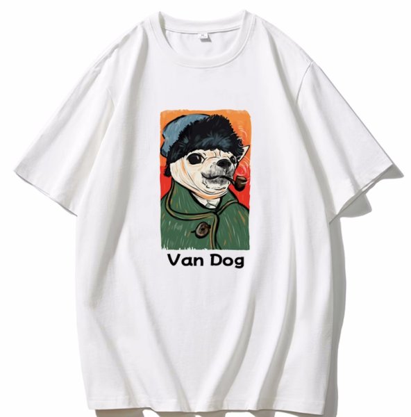 画像1: van gogh parody van dog print short sleeve T-shirt　ユニセックス男女兼用ヴァンドッグプリントプリント  半袖 Tシャツ (1)