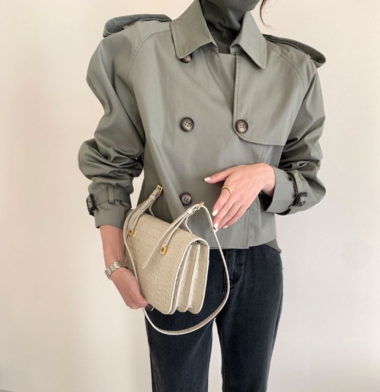 画像2: Women's British lapel double-breasted short long-sleeved windbreaker jacket coat  ブリティッシュブリティッシュダブルショートトレンチコート ジャケット (2)