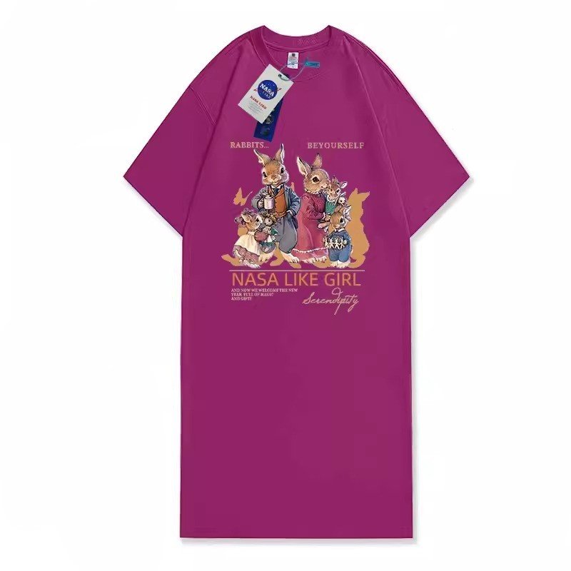 画像4: New 24 Rabbit Design Long Length Tee T shirt Dress レディース うさぎ ウサギ ラビット デザイン ロング丈 Tシャツ ドレス ワンピース (4)