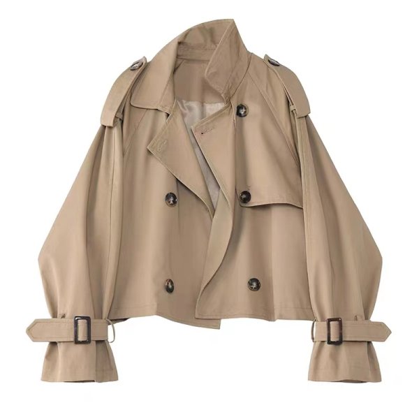 画像1: Women's British lapel double-breasted short long-sleeved windbreaker jacket coat 　ブリティッシュブリティッシュダブルショートトレンチコート ジャケット (1)