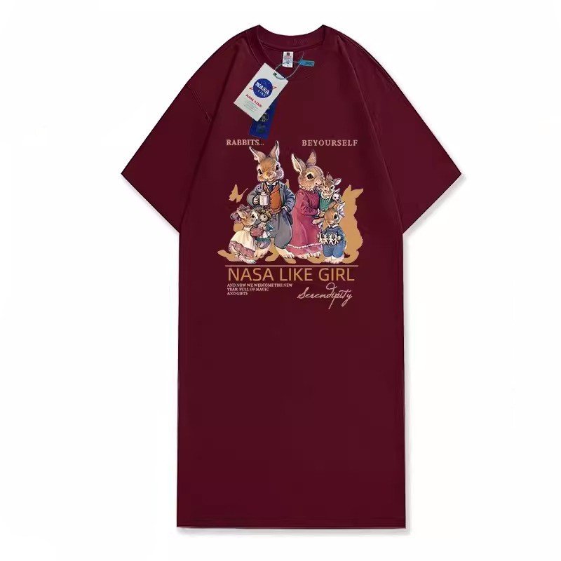 画像3: New 24 Rabbit Design Long Length Tee T shirt Dress レディース うさぎ ウサギ ラビット デザイン ロング丈 Tシャツ ドレス ワンピース (3)