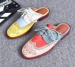 画像6: Women’s Wingtip bicolor leather flat half sandals pump shoes　ウイングチップバイカラーレザーフラットハーフサンダルローヒールパンプスシューズ (6)