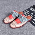 画像2: Women’s Wingtip bicolor leather flat half sandals pump shoes　ウイングチップバイカラーレザーフラットハーフサンダルローヒールパンプスシューズ (2)