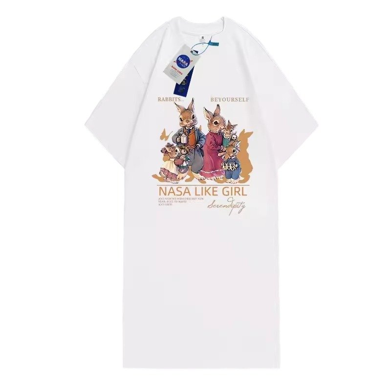 画像2: New 24 Rabbit Design Long Length Tee T shirt Dress レディース うさぎ ウサギ ラビット デザイン ロング丈 Tシャツ ドレス ワンピース (2)
