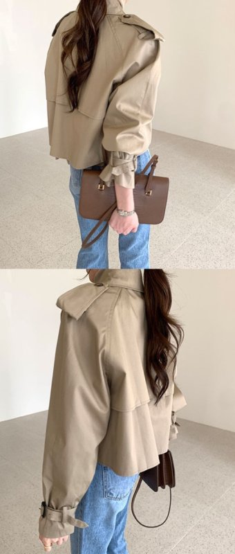 画像4: Women's British lapel double-breasted short long-sleeved windbreaker jacket coat  ブリティッシュブリティッシュダブルショートトレンチコート ジャケット (4)