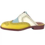 画像1: Women’s Wingtip bicolor leather flat half sandals pump shoes　ウイングチップバイカラーレザーフラットハーフサンダルローヒールパンプスシューズ (1)