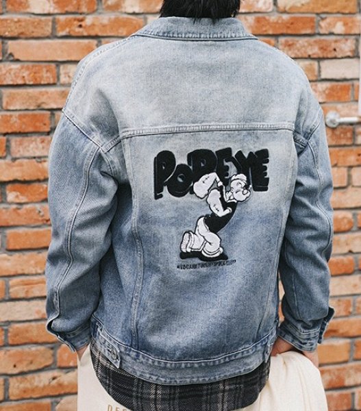 popeye embroidery denim jacket G Jean ユニセックス 男女兼用ポパイ
