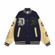 画像4: bee embroidery leather sleeves baseball jacket stadium jacket baseball uniform blouson  ユニセックス 男女兼用蜂ビー刺繍スタジアムジャンパー ダウンジャケット スタジャン MA-1 ボンバー ジャケット ブルゾン (4)