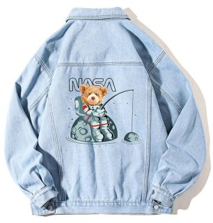 unisex pooh embroidery Denim Jacket G Jean ユニセックス 男女