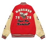 画像1: bee embroidery leather sleeves baseball jacket stadium jacket baseball uniform blouson  ユニセックス 男女兼用蜂ビー刺繍スタジアムジャンパー ダウンジャケット スタジャン MA-1 ボンバー ジャケット ブルゾン (1)