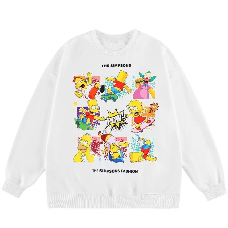 画像1: The Simpsons nine-square grid cartoon print dropped shoulder sleeves crew neck sweatshirtPrint Sweat　ユニセックス男女兼用シンプソン9 マスグリッドプリント  スウェットトレーナー (1)