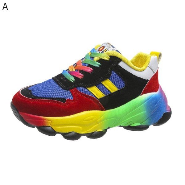 画像1: SALE セール 24 Unisex Rainbow Color Shoes Sneaker High Sole Elevated ユニセックス  厚底 ハイソール シューズ サイズ36~43 (1)