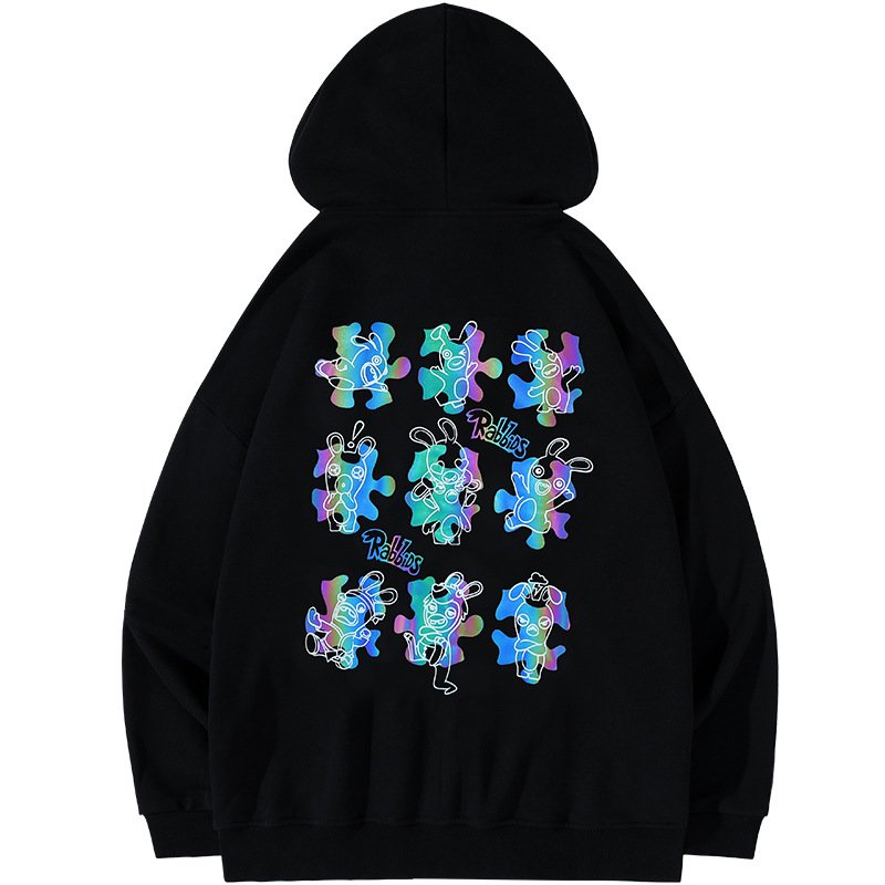 画像2: Unisex Music Panda reflective printed hoodie long sleeve 男女兼用  ユニセックスミュージックパンダ反射プリント 長袖フーディ パーカースウェット (2)