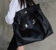 画像1: Large Capacity Kelly Bag　男女兼用ラージレザーBKショルダークロスボディバッグトートバッグ通学　通勤 (1)