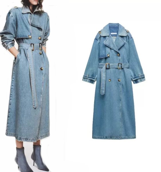 画像1: Women's double-breasted Long Denim Coat British long coat 　ブリティッシュデニムダブルトレンチロング丈コート ジャケット (1)