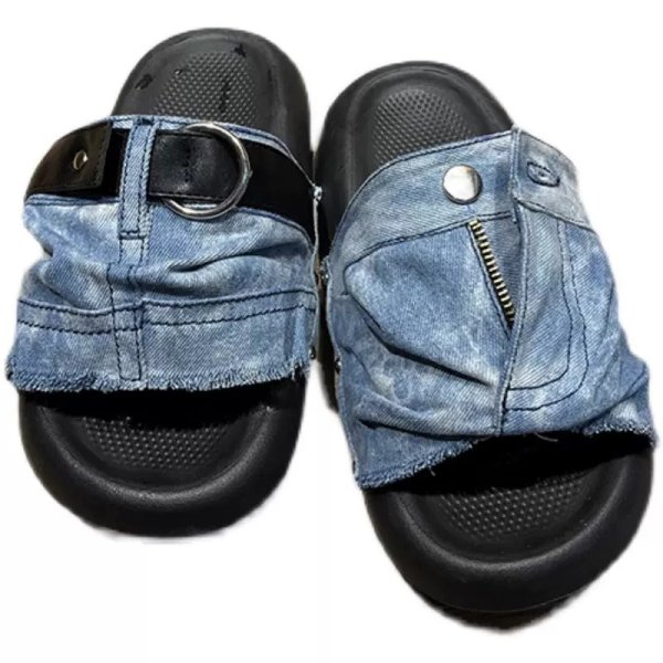 画像1: denim thick-soled slippers platform sandals 　デニムリメイク 厚底プラットフォームサンダル　スリッパ (1)