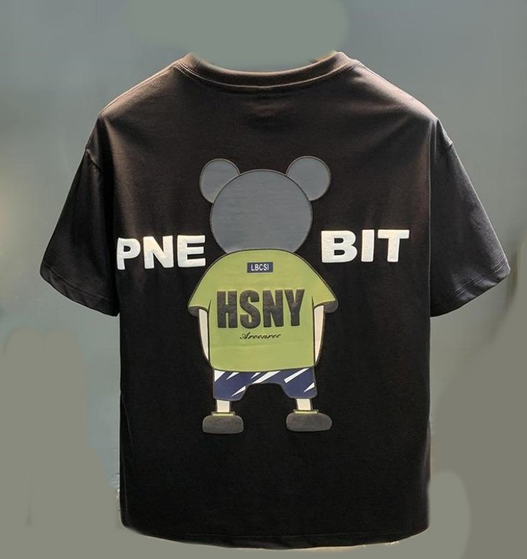 画像2: back view bear print Round Neck Short Sleeve T-Shirt ユニセックス男女兼用バックヴューベアプリント  ラウンドネック半袖 Tシャツ (2)