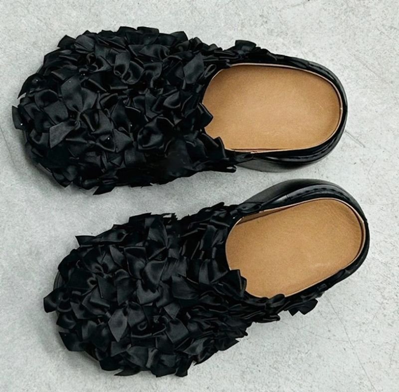 画像4: Women’s flower bud Baotou slippers pumps  shoes フラワーリボンレザーサンダルスリッパパンプス (4)