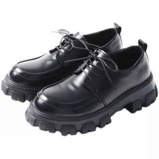 thick soles personalized Lace-up platform Square Toe LEATHER thick soles personalized Lace-up platform Square Toe LEATHER