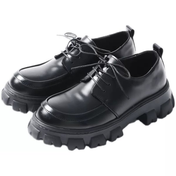 画像1: British style thick sole lace-up leather shoes  SLIP-ONS loafers   男女兼用レザー厚底ブリティッシュプラットフォームレースアップ ローファースリッポン シューズ (1)
