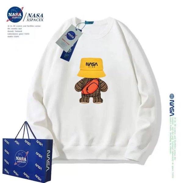 画像1: nasa×hiking bear print sweatshirt pullover round neck  trainer  ユニセックス男女兼用NASA×ハイキングベア熊ラウンドネックスウェットプルオーバートレーナー (1)