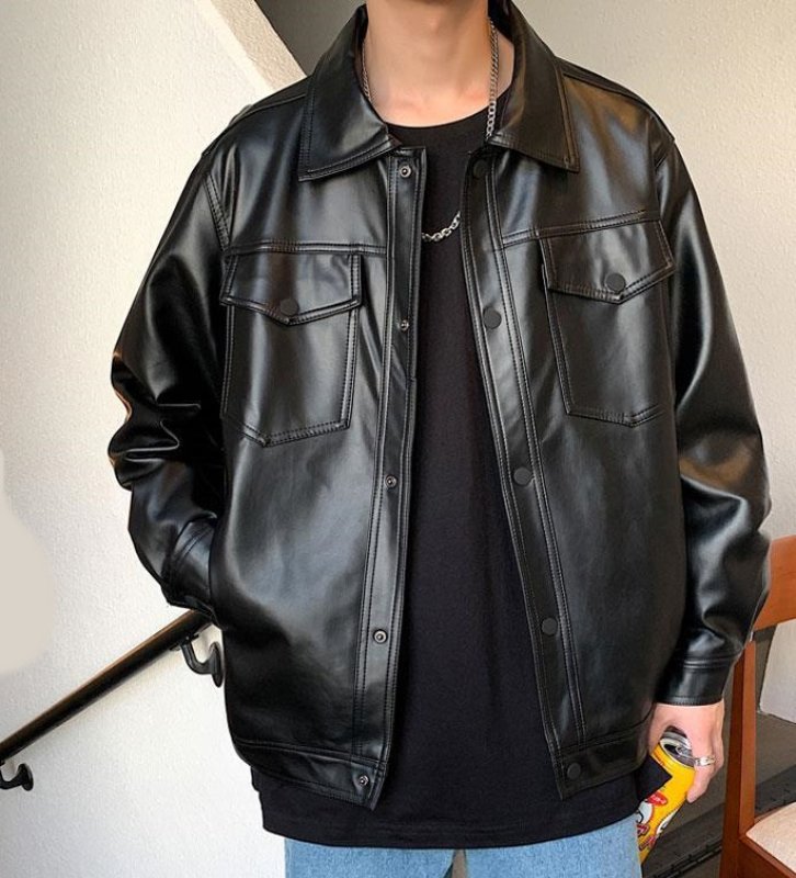 画像3: unisex leather trucker jacket ユニセックス 男女兼用レザートラッカージャケットジャンバー (3)