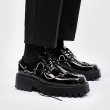 画像3: Men's lace up Stud shoes in black patent leather with chunky platform sole loafers  パテント 本革レザー レースアップシューズ プラットフォーム チャンキーソール ローファー　 (3)
