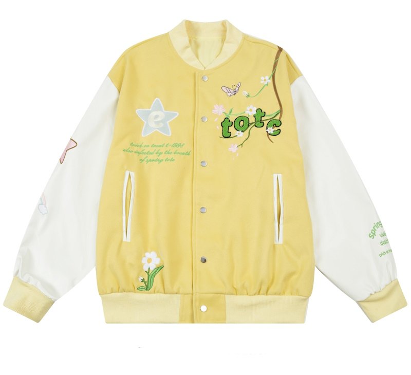 画像2: flower embroidery baseball uniform jacket blouson iconslab embroidery Stadium jumper ユニセックス 男女兼用 フラワー刺繍 スタジアムジャンパー スタジャン MA-1 ボンバー ジャケット ブルゾン (2)
