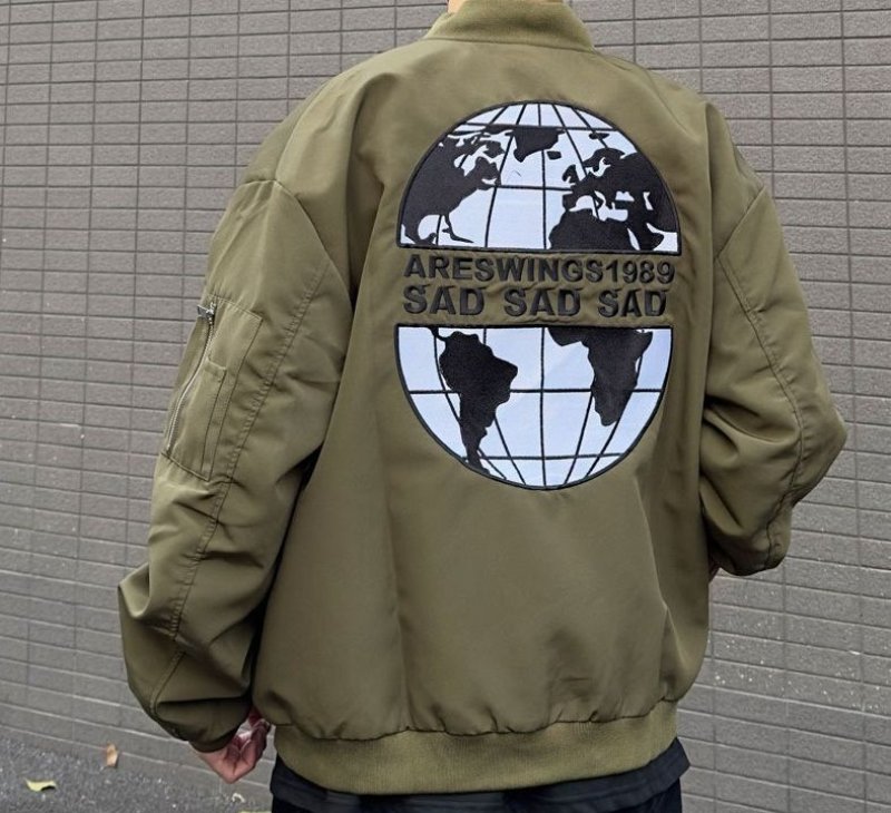 画像6: earth map embroidery stadium jacket baseball uniform jacket blouson ユニセックス 男女兼用地球アース地図刺繍ベースボールジャケット スタジャン  (6)