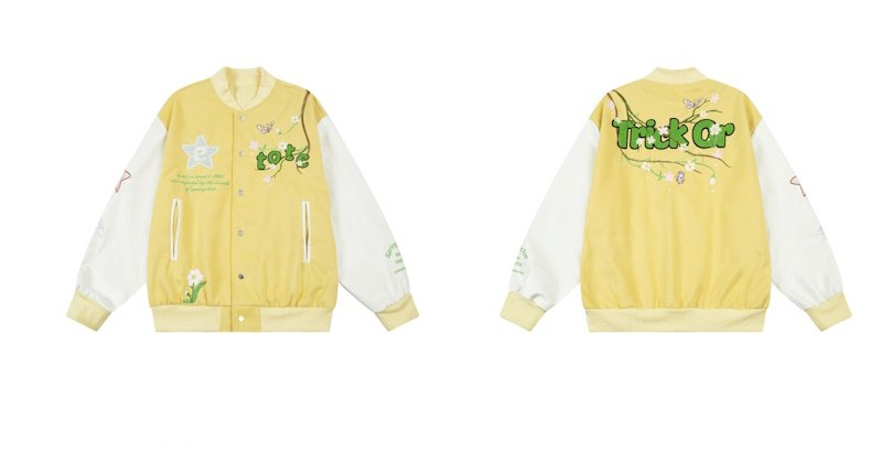 画像6: flower embroidery baseball uniform jacket blouson iconslab embroidery Stadium jumper ユニセックス 男女兼用 フラワー刺繍 スタジアムジャンパー スタジャン MA-1 ボンバー ジャケット ブルゾン (6)
