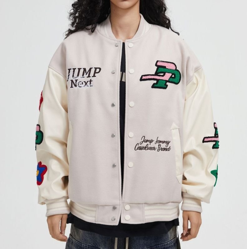 画像8: floral towel embroidered flocking trendy jacket stadium jacket baseball uniform jacket blouson ユニセックス 男女兼用フローラル刺繍 ベースボールジャケット スタジャン  (8)