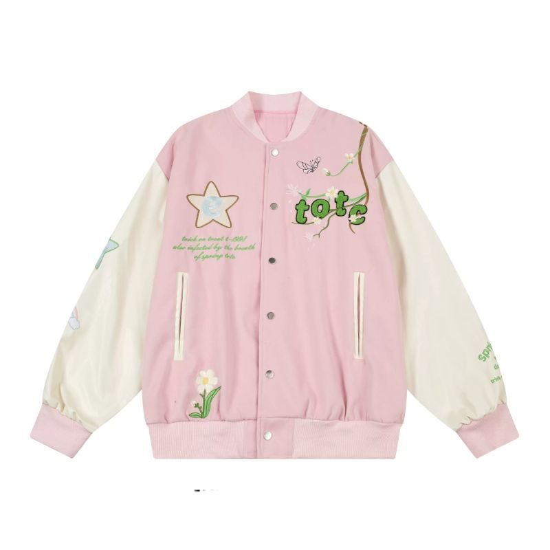 画像4: flower embroidery baseball uniform jacket blouson iconslab embroidery Stadium jumper ユニセックス 男女兼用 フラワー刺繍 スタジアムジャンパー スタジャン MA-1 ボンバー ジャケット ブルゾン (4)