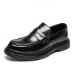 画像1: Men's loafers black leather with chunky sole チャンキーソール 厚底 シークレットインソール レザーローファー　 (1)