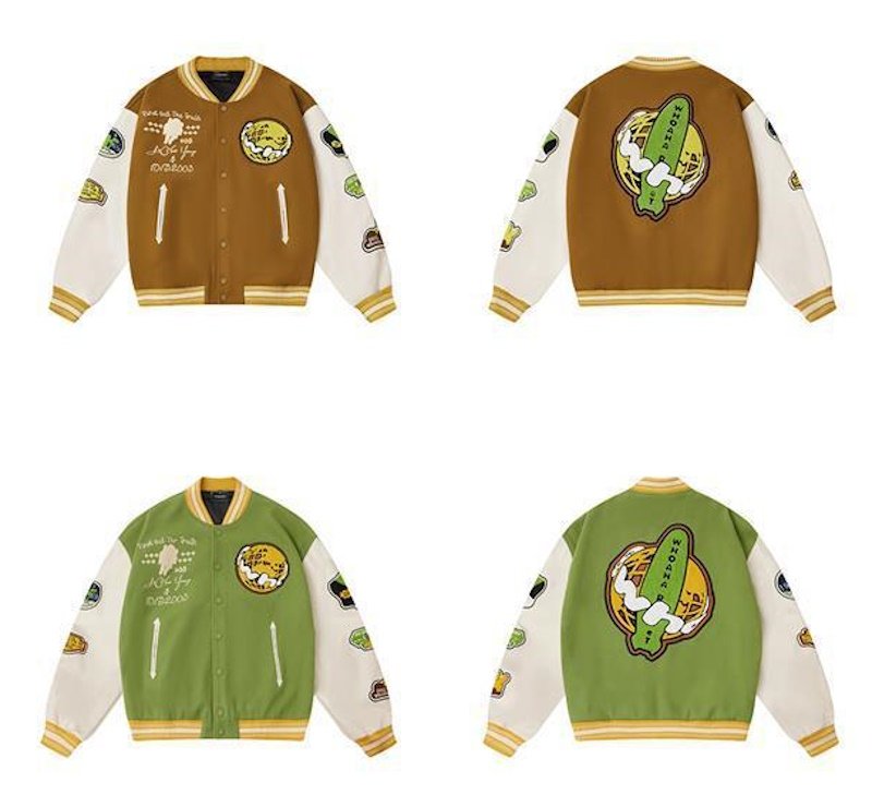 画像2: Earth & WHO embroidery baseball uniform jacket blouson iconslab embroidery Stadium jumper ユニセックス 男女兼用 アース地球刺繍 スタジアムジャンパー スタジャン MA-1 ボンバー ジャケット ブルゾン (2)