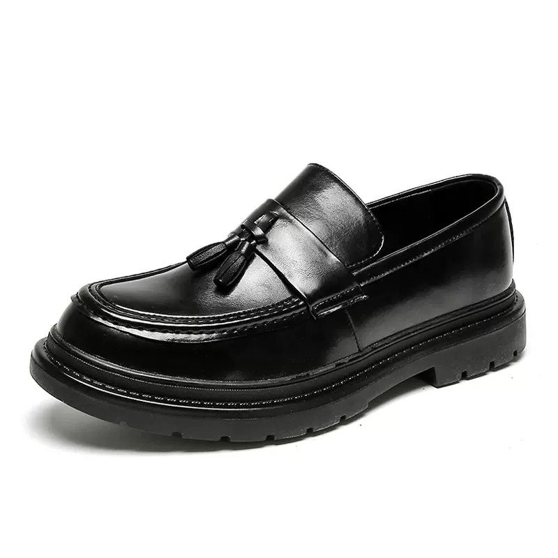 Men's loafers black leather with chunky sole チャンキー