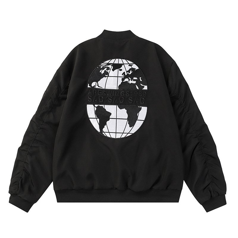 画像2: earth map embroidery stadium jacket baseball uniform jacket blouson ユニセックス 男女兼用地球アース地図刺繍ベースボールジャケット スタジャン  (2)