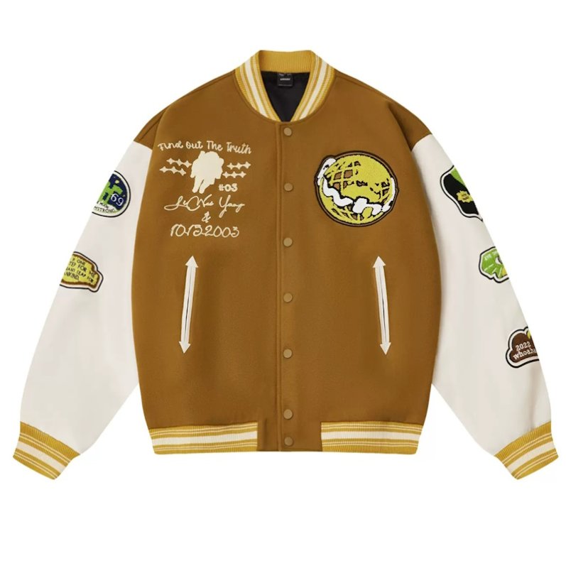 画像4: Earth & WHO embroidery baseball uniform jacket blouson iconslab embroidery Stadium jumper ユニセックス 男女兼用 アース地球刺繍 スタジアムジャンパー スタジャン MA-1 ボンバー ジャケット ブルゾン (4)