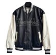 画像1: unisex black and white splicing  leather jacketbaseball uniform jacket blouson Stadium jumper ユニセックス 男女兼用スプライシングブラック＆ホワイトレザースタジアムジャンパー スタジャン MA-1 ボンバー ジャケット ブルゾン (1)