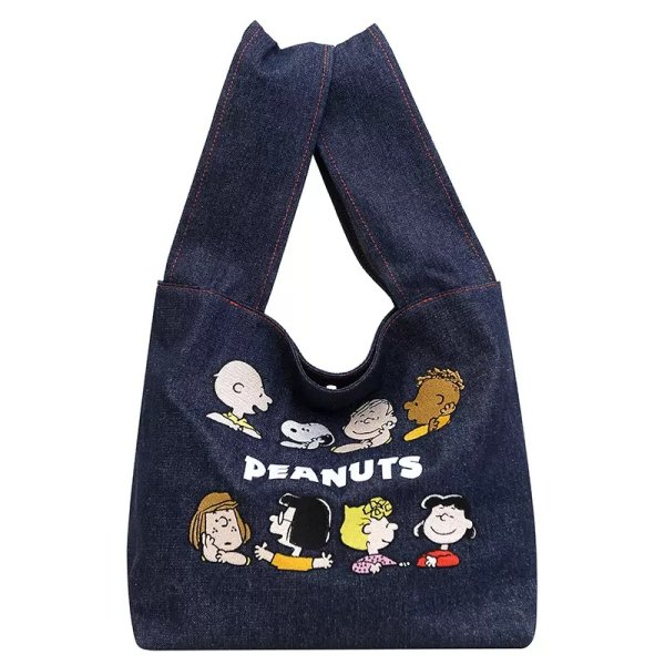 画像1: Snoopy canvas embroidered hand-held shoulder tote bag　男女兼用 スヌーピーキャンバスデニム刺繍ショルダートートバッグ　通学　通勤 (1)