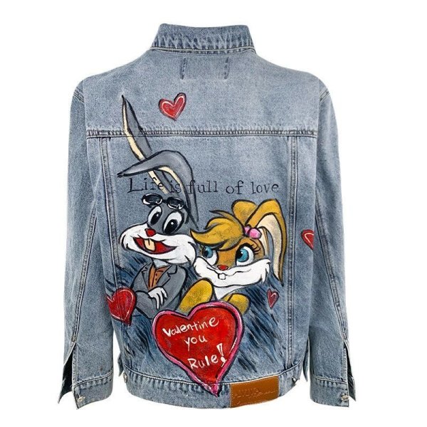 画像1: Bugs Bunny & Lola Bunny Denim Graffiti Paint Jacket men and women  バックスバニーローラバニー グラフィティペイント グラフィティ ペイント デニムジャケット Gジャン コート (1)