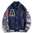 画像1: unisex Leather sleeve alphabet logo & number embroidery baseball uniform jacket blouson Stadium jumper ユニセックス 男女兼用レザー袖アルファベットロゴ&ナンバー 刺繍 スタジアムジャンパー スタジャン MA-1 ボンバー ジャケット ブルゾン (1)