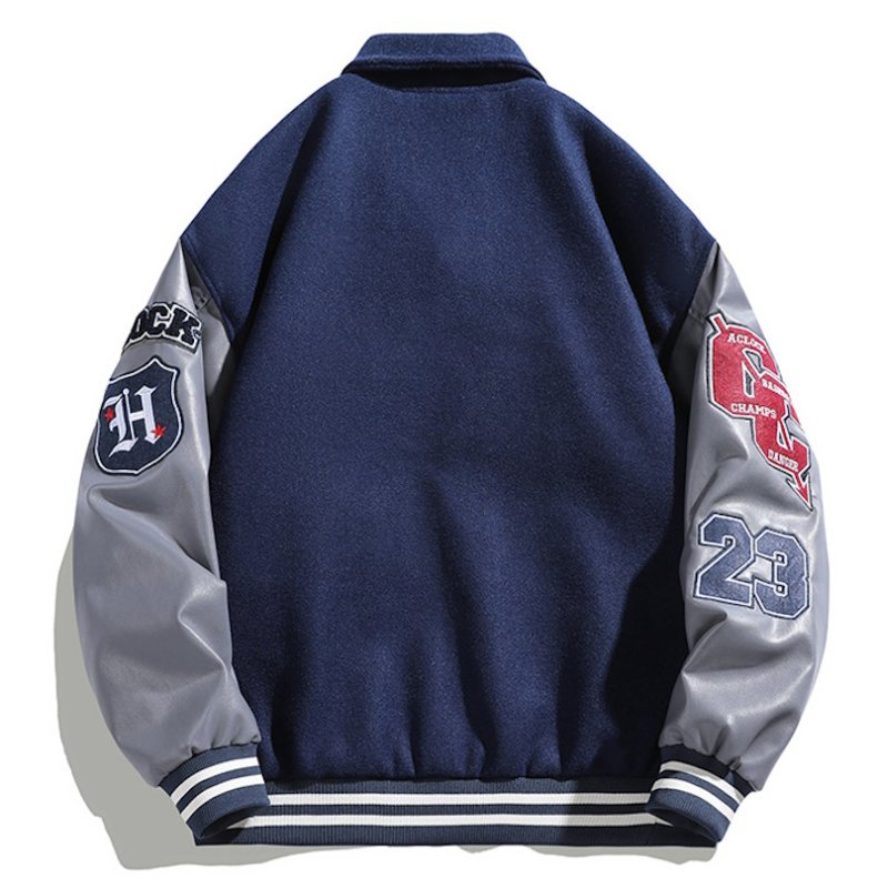 画像3: unisex Leather sleeve alphabet logo & number embroidery baseball uniform jacket blouson Stadium jumper ユニセックス 男女兼用レザー袖アルファベットロゴ&ナンバー 刺繍 スタジアムジャンパー スタジャン MA-1 ボンバー ジャケット ブルゾン (3)