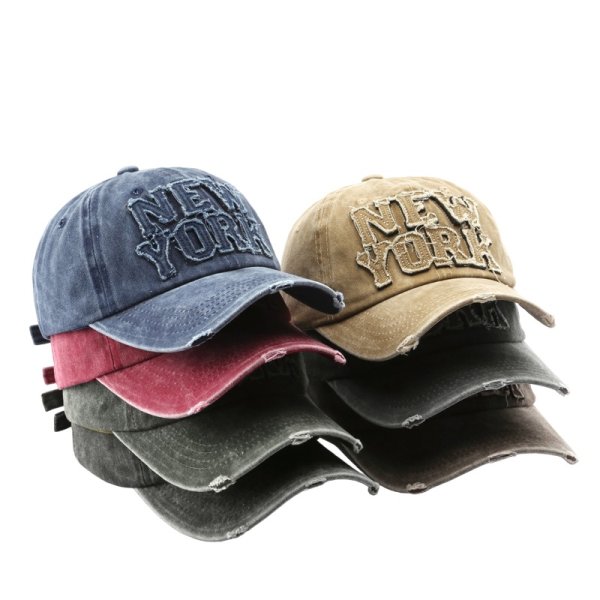 画像1: Damaged Denim NEW YORK Logo baseball cap ユニセックス ダメージ加工　デニム　ニューヨーク　ロゴ ベースボール　キャップ 野球帽 帽子 (1)