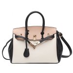 画像1: PU Leather 2 tone Colorful BK Bag with Shoulder Strap　PUレザー 2トーン　ハンドバッグ　ショルダーバッグ　通学　通勤 (1)