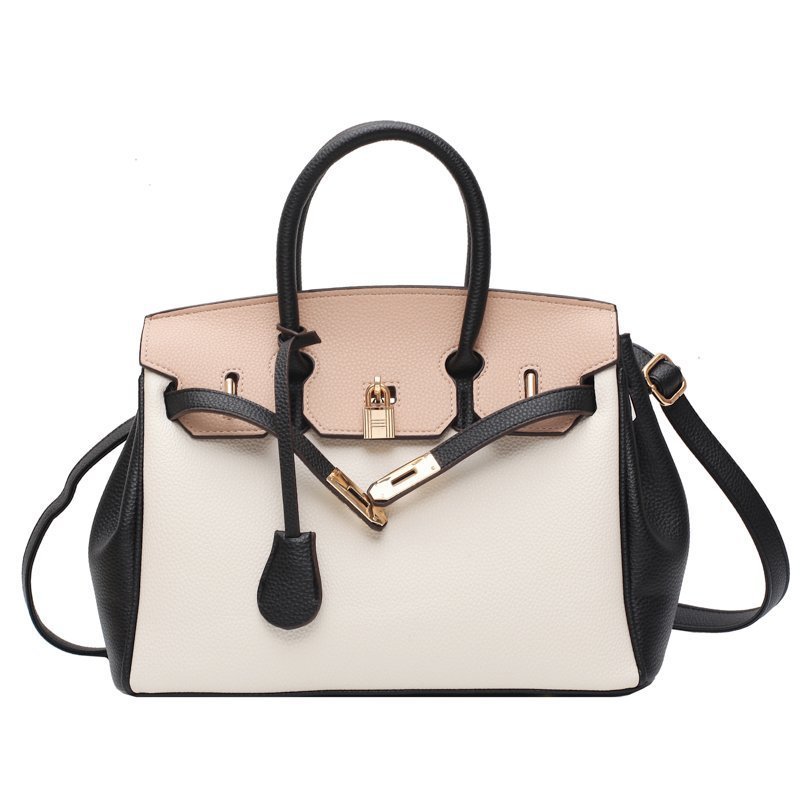 画像1: PU Leather 2 tone Colorful BK Bag with Shoulder Strap　PUレザー 2トーン　ハンドバッグ　ショルダーバッグ　通学　通勤 (1)