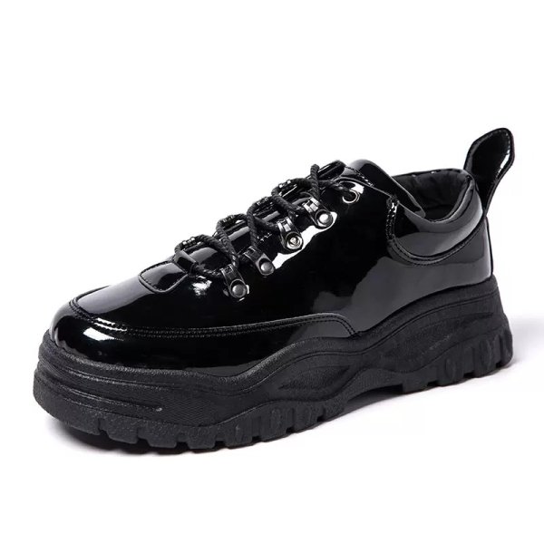 画像1: Men'sloafers chunky patent leather creepers in black loafers  チャンキーエナメルレザー編み上げ スニーカー ローファー　 (1)