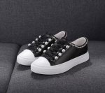 画像2:  With pearl x crystal chain leather lace up sneakers　パール×クリスタルチェーン付き レザーレースアップスニーカー サイズ35-39 (2)
