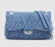 画像1: Washed Denim Quilted Chain Handle Flip Bag tote shoulder bag　ウォッシュデニムキルティングチェーン付きハンドルフリップバッグトートバッグ　ショルダーバッグ　通学　通勤 (1)